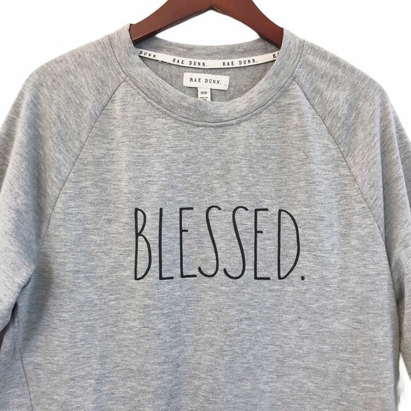RAE DUNN NWT “Blessed” Crewneck Sweatshirt Top Size Medium in Heather Gray - Picture 2 of 12